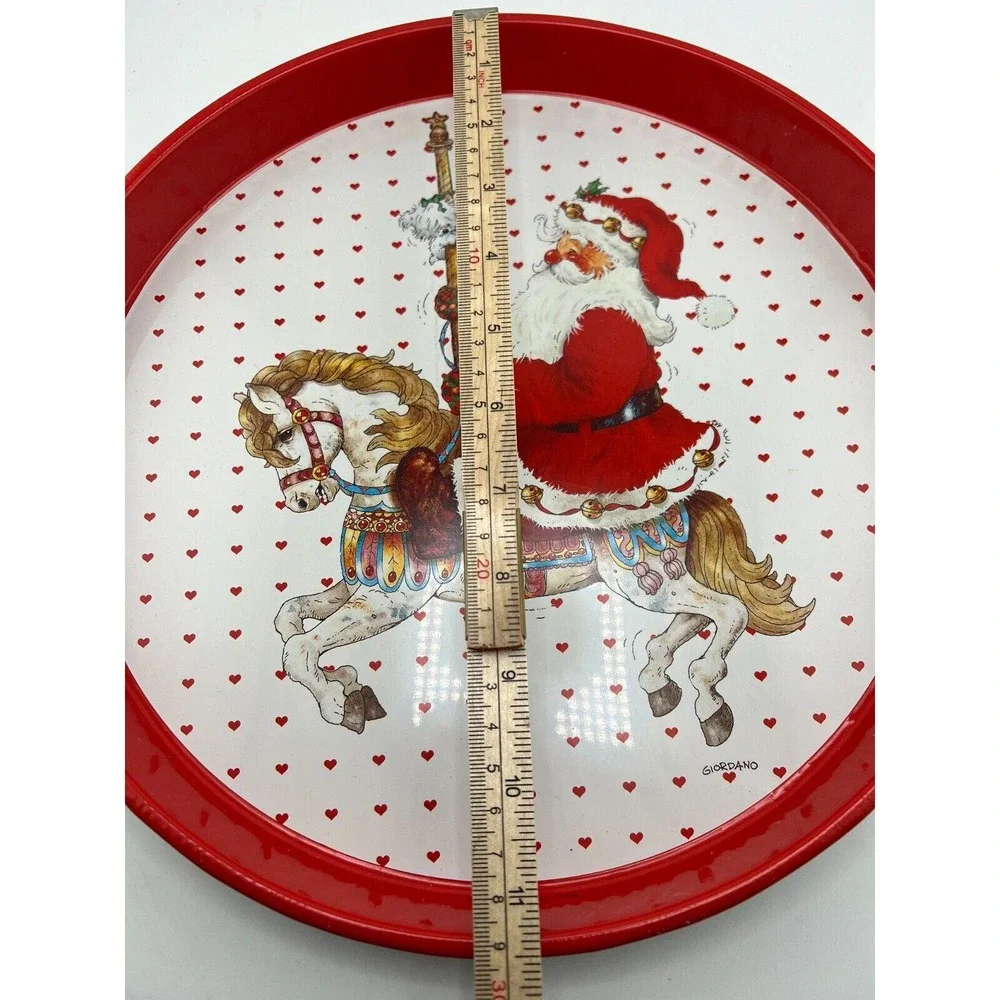 1992 Giordano Christmas Tin Platter‎ Plate Santa & Horse Design